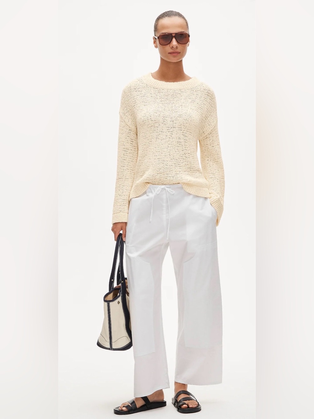 J.Crew Montauk pullover sweater in antique white Cream Coastal Casual Medium M